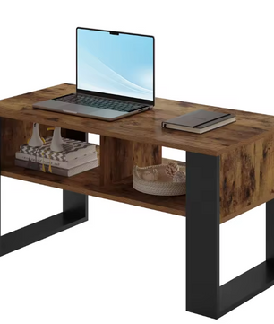 Salontafel 90 cm met 2 open vakken – Industriële stijl