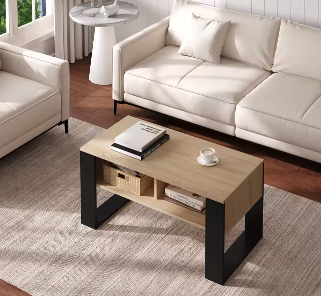 Salontafel 90 cm met 2 open vakken – Industriële stijl