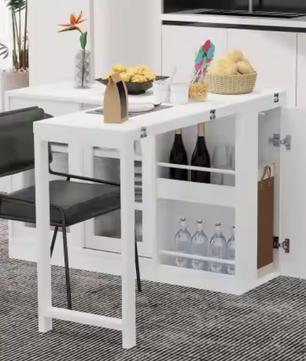 Witte uitschuifbare bartafel met opbergruimte en draaifunctie