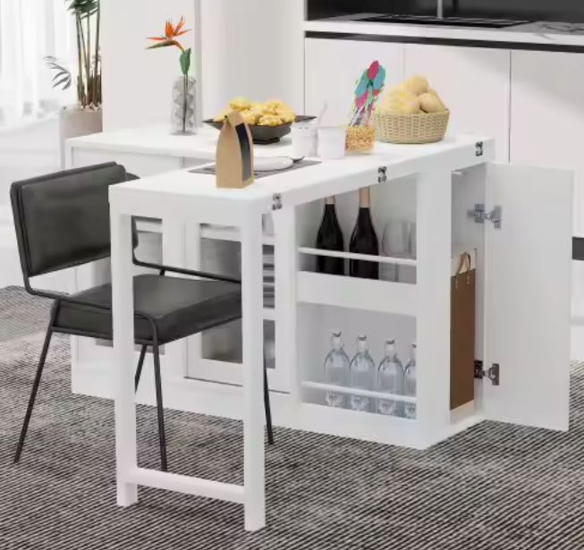 Witte uitschuifbare bartafel met opbergruimte en draaifunctie