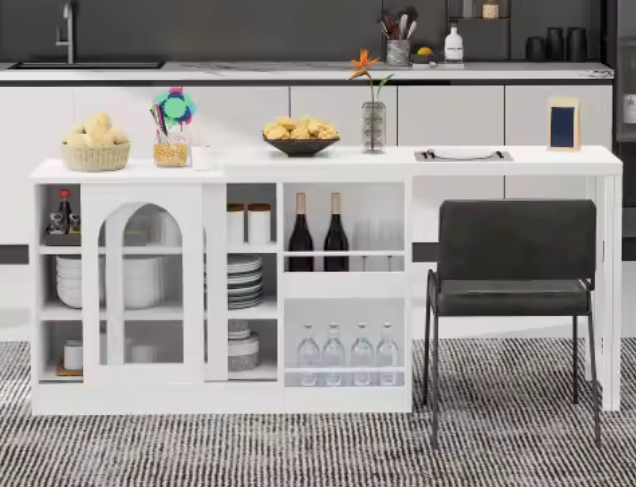 Witte uitschuifbare bartafel met opbergruimte en draaifunctie