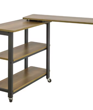 L-Vormige Bijzettafel met Wielen – 2 Planken & Verstelbaar