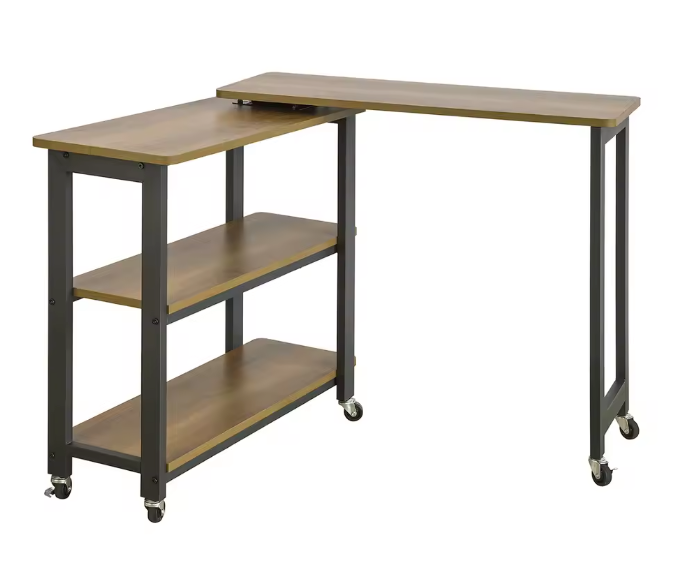 L-Vormige Bijzettafel met Wielen – 2 Planken & Verstelbaar