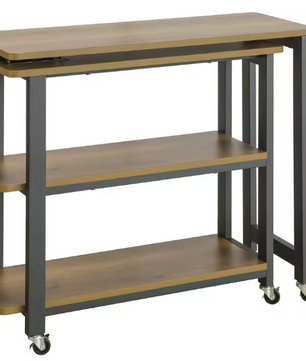 L-Vormige Bijzettafel met Wielen – 2 Planken & Verstelbaar