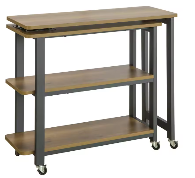 L-Vormige Bijzettafel met Wielen – 2 Planken & Verstelbaar