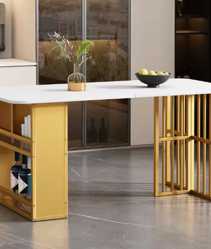 Rechthoekige Eettafel met Opbergruimte – Wit & Goud Design