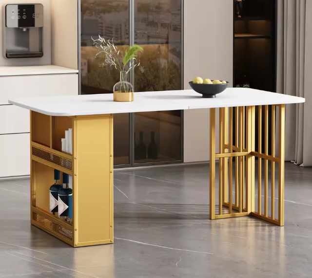 Rechthoekige Eettafel met Opbergruimte – Wit & Goud Design