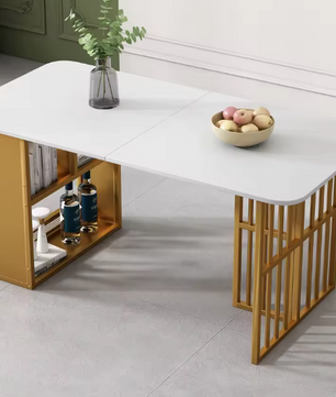 Rechthoekige Eettafel met Opbergruimte – Wit & Goud Design