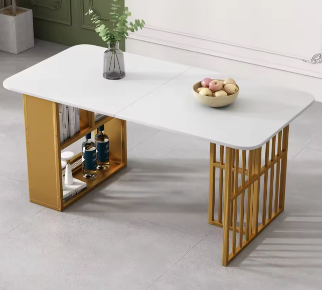 Rechthoekige Eettafel met Opbergruimte – Wit & Goud Design