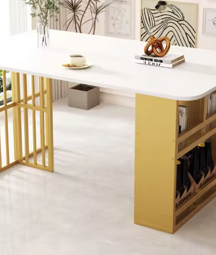 Rechthoekige Eettafel met Opbergruimte – Wit & Goud Design