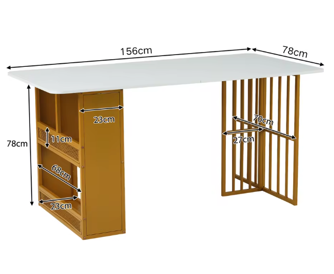 Rechthoekige Eettafel met Opbergruimte – Wit & Goud Design