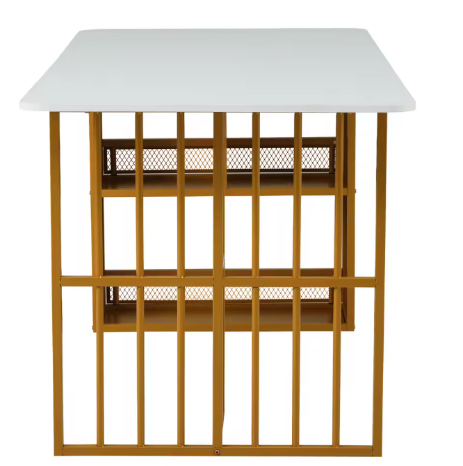 Rechthoekige Eettafel met Opbergruimte – Wit & Goud Design