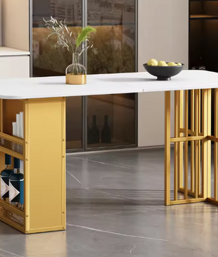 Rechthoekige Eettafel met Opbergruimte – Wit & Goud Design