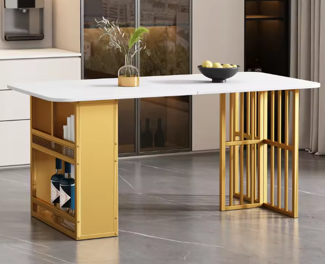 Rechthoekige Eettafel met Opbergruimte – Wit & Goud Design