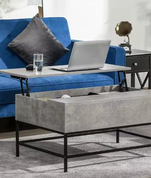 Hefsalontafel met Verborgen Opbergruimte – Cementgrijs MDF