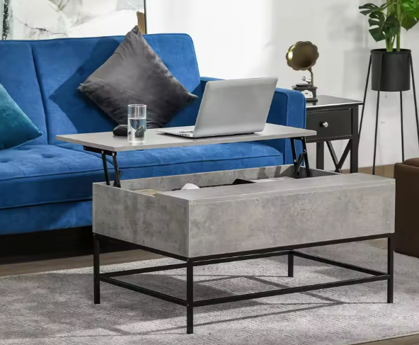 Hefsalontafel met Verborgen Opbergruimte – Cementgrijs MDF