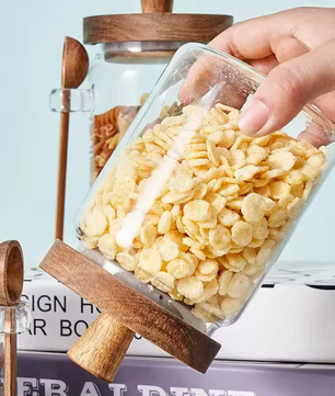 Glazen voorraadpot set met houten lepels – 5-delig