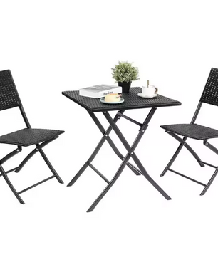 3-delige Opvouwbare Bistroset – Rotan Tafel & 2 Stoelen, Weerbestendig