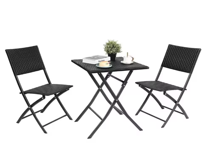 3-delige Opvouwbare Bistroset – Rotan Tafel & 2 Stoelen, Weerbestendig