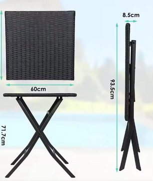 3-delige Opvouwbare Bistroset – Rotan Tafel & 2 Stoelen, Weerbestendig