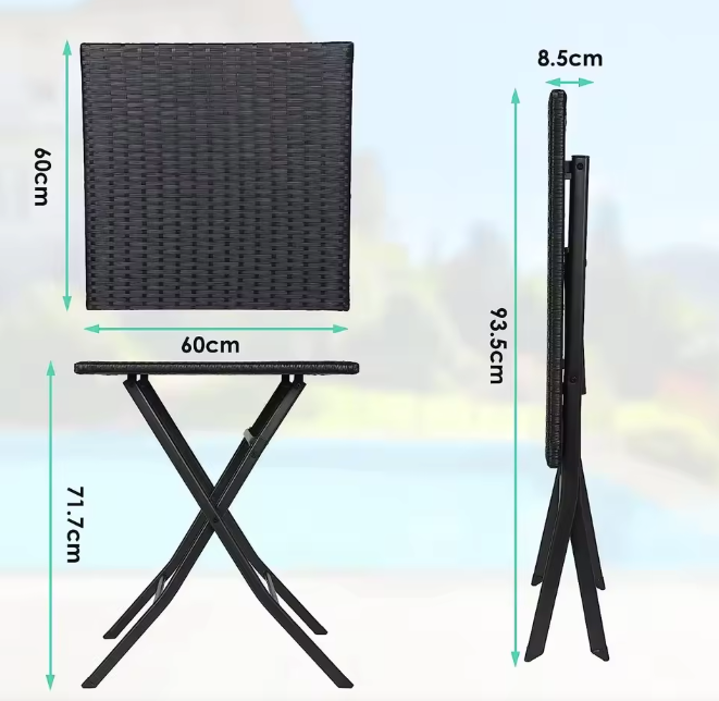 3-delige Opvouwbare Bistroset – Rotan Tafel & 2 Stoelen, Weerbestendig