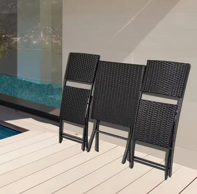 3-delige Opvouwbare Bistroset – Rotan Tafel & 2 Stoelen, Weerbestendig