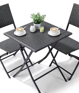 3-delige Opvouwbare Bistroset – Rotan Tafel & 2 Stoelen, Weerbestendig