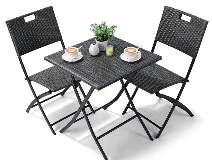 3-delige Opvouwbare Bistroset – Rotan Tafel & 2 Stoelen, Weerbestendig
