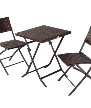 3-delige Opvouwbare Bistroset – Rotan Tafel & 2 Stoelen, Weerbestendig