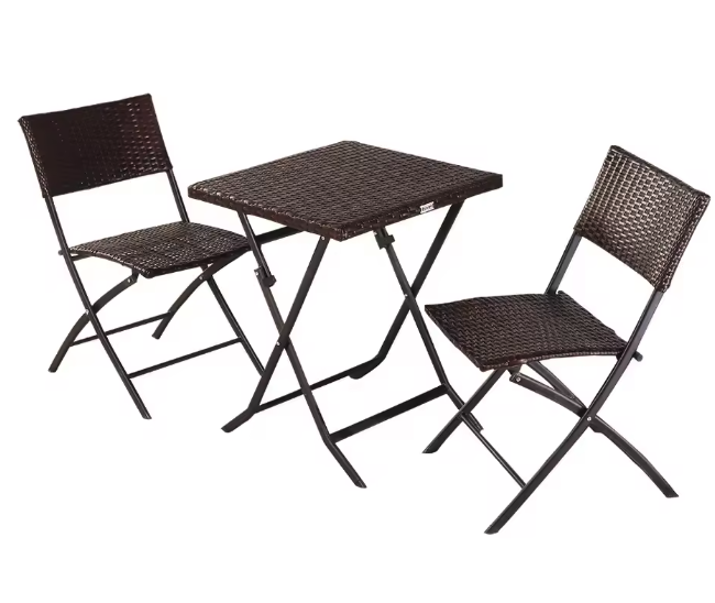 3-delige Opvouwbare Bistroset – Rotan Tafel & 2 Stoelen, Weerbestendig