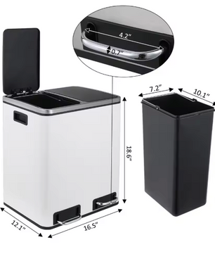 RVS pedaalemmer 2-vaks – 30L of 48L afvalscheidingsbak