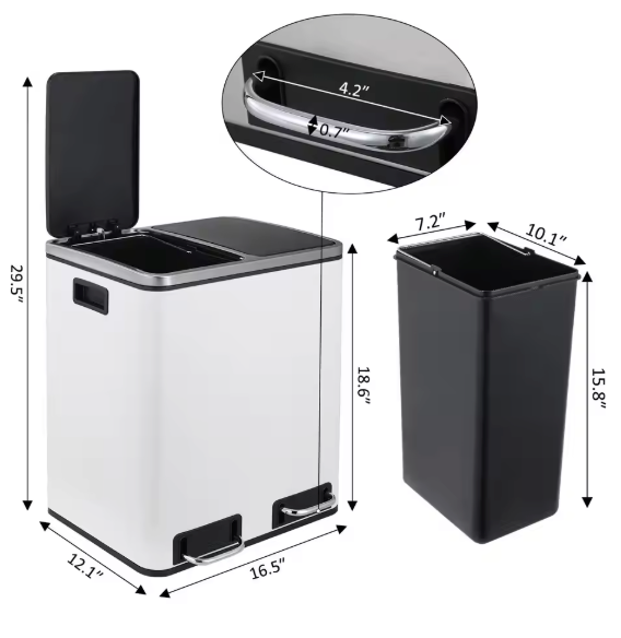 RVS pedaalemmer 2-vaks – 30L of 48L afvalscheidingsbak