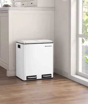Prullenbak met 2 Compartimenten – 30L RVS Afvalscheidingsbak met Softclose Deksel & Pedaalbediening