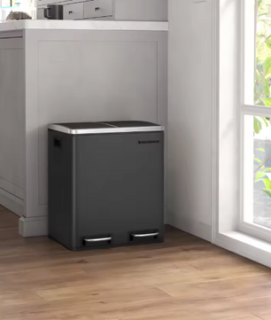Prullenbak met 2 Compartimenten – 30L RVS Afvalscheidingsbak met Softclose Deksel & Pedaalbediening