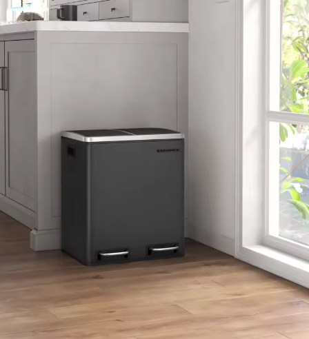 Prullenbak met 2 Compartimenten – 30L RVS Afvalscheidingsbak met Softclose Deksel & Pedaalbediening