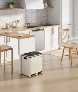 Prullenbak met 2 Compartimenten – 30L RVS Afvalscheidingsbak met Softclose Deksel & Pedaalbediening