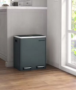Prullenbak met 2 Compartimenten – 30L RVS Afvalscheidingsbak met Softclose Deksel & Pedaalbediening
