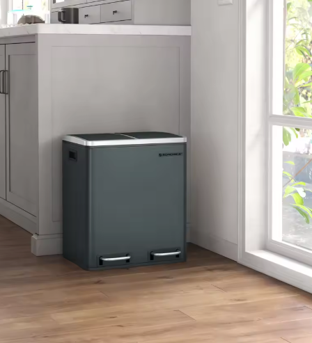 Prullenbak met 2 Compartimenten – 30L RVS Afvalscheidingsbak met Softclose Deksel & Pedaalbediening