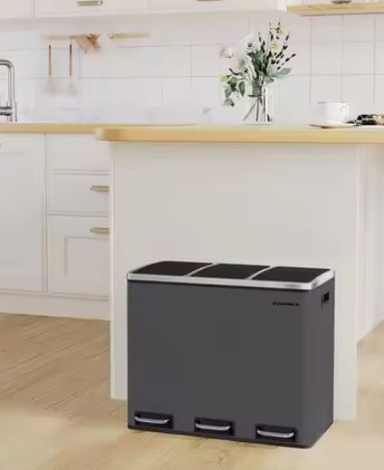 Prullenbak met 3 Compartimenten – 3×18L, Softclose & Pedaalbediening
