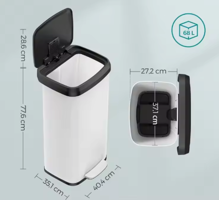 Rechthoekige Prullenbak 60L – Softclose Pedaalemmer met 2 Vakken