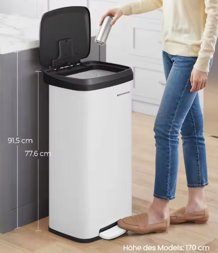 Rechthoekige Prullenbak 60L – Softclose Pedaalemmer met 2 Vakken