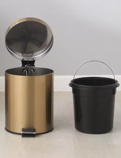 Champagnekleurige RVS Prullenbak 5L – Stijlvol & Waterdicht