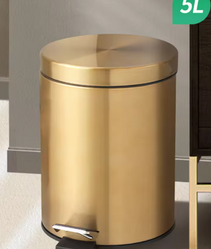 Champagnekleurige RVS Prullenbak 5L – Stijlvol & Waterdicht