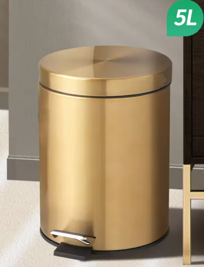 Champagnekleurige RVS Prullenbak 5L – Stijlvol & Waterdicht