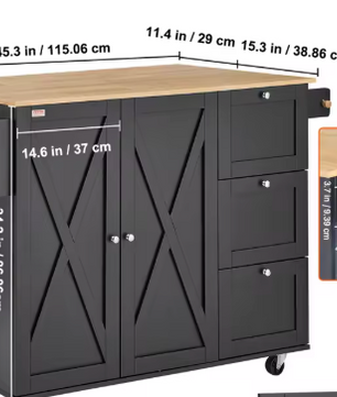 Mobiel Keukeneiland met Opbergkast – Houten Blad & Wielen, Inklapbaar Werkblad