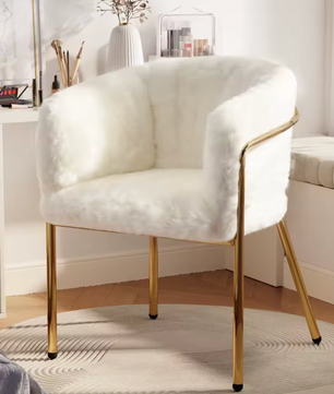 Luxe Fauteuil van Imitatiebont Konijn – Gouden Metalen Poten – Beige