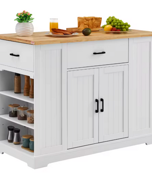 Keukeneiland 117 cm – Houten Blad, Opbergkast & Ontbijtbar
