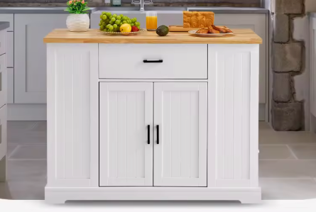 Keukeneiland 117 cm – Houten Blad, Opbergkast & Ontbijtbar