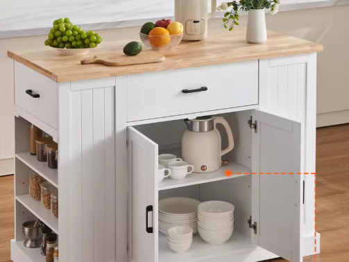Keukeneiland 117 cm – Houten Blad, Opbergkast & Ontbijtbar