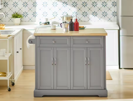 Keukeneiland met Uittrekbaar Werkblad – Hout & Opbergruimte, 115 cm